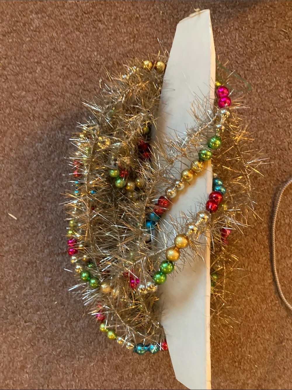 Antique VTG Mercury glass bead & tinsel garland 180” rare!  40s